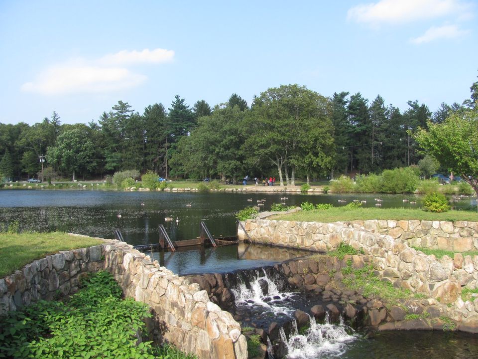 Ponds and stone bridges in D.W. Field Park in Brockton